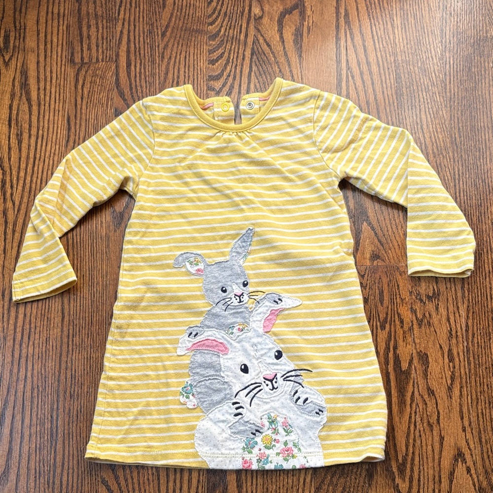 Baby Boden Yellow Striped Appliqué Bunny Long Sleeved Tunic